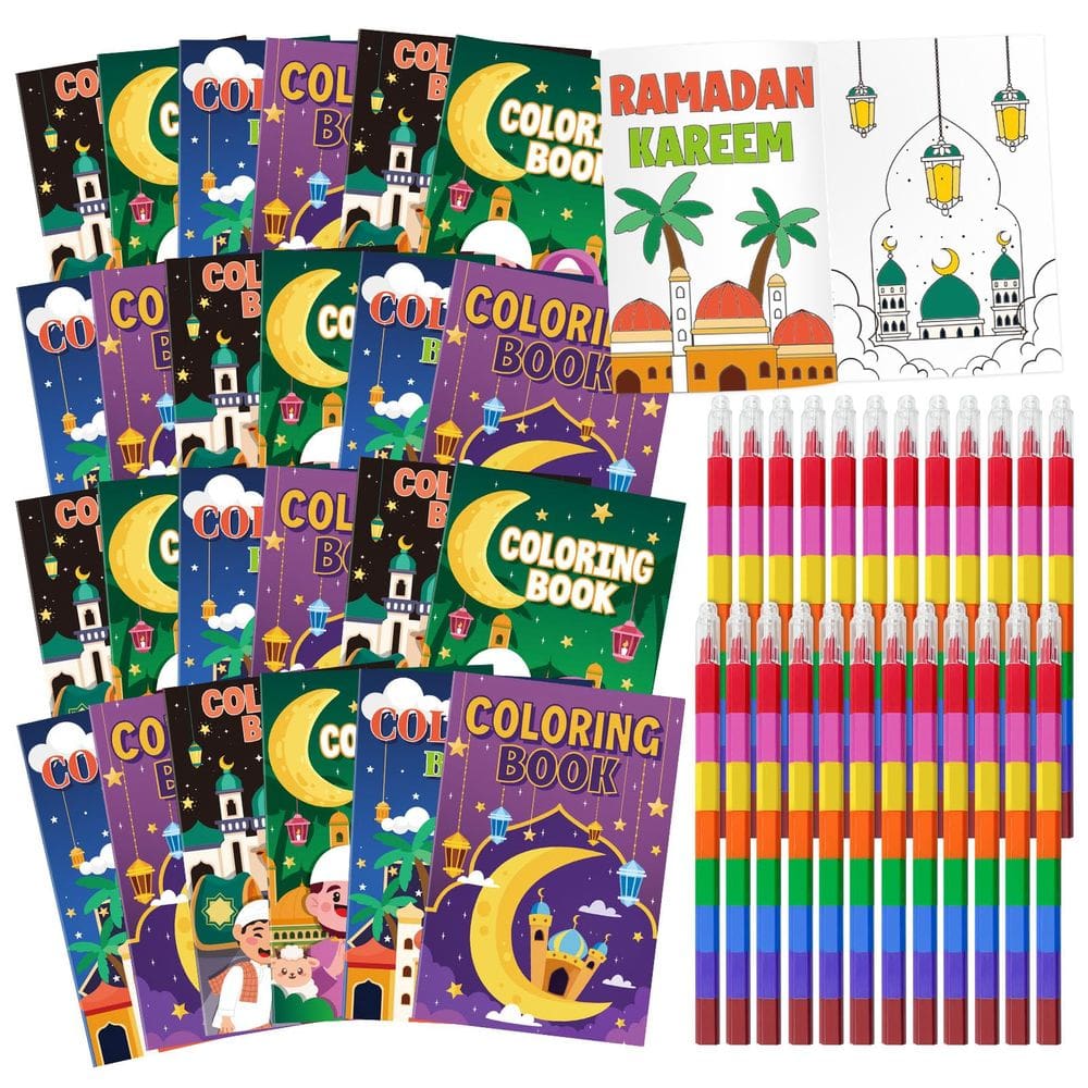Conjunto de livros para colorir Cinrobiye Ramadan com 24 lápis empilháveis