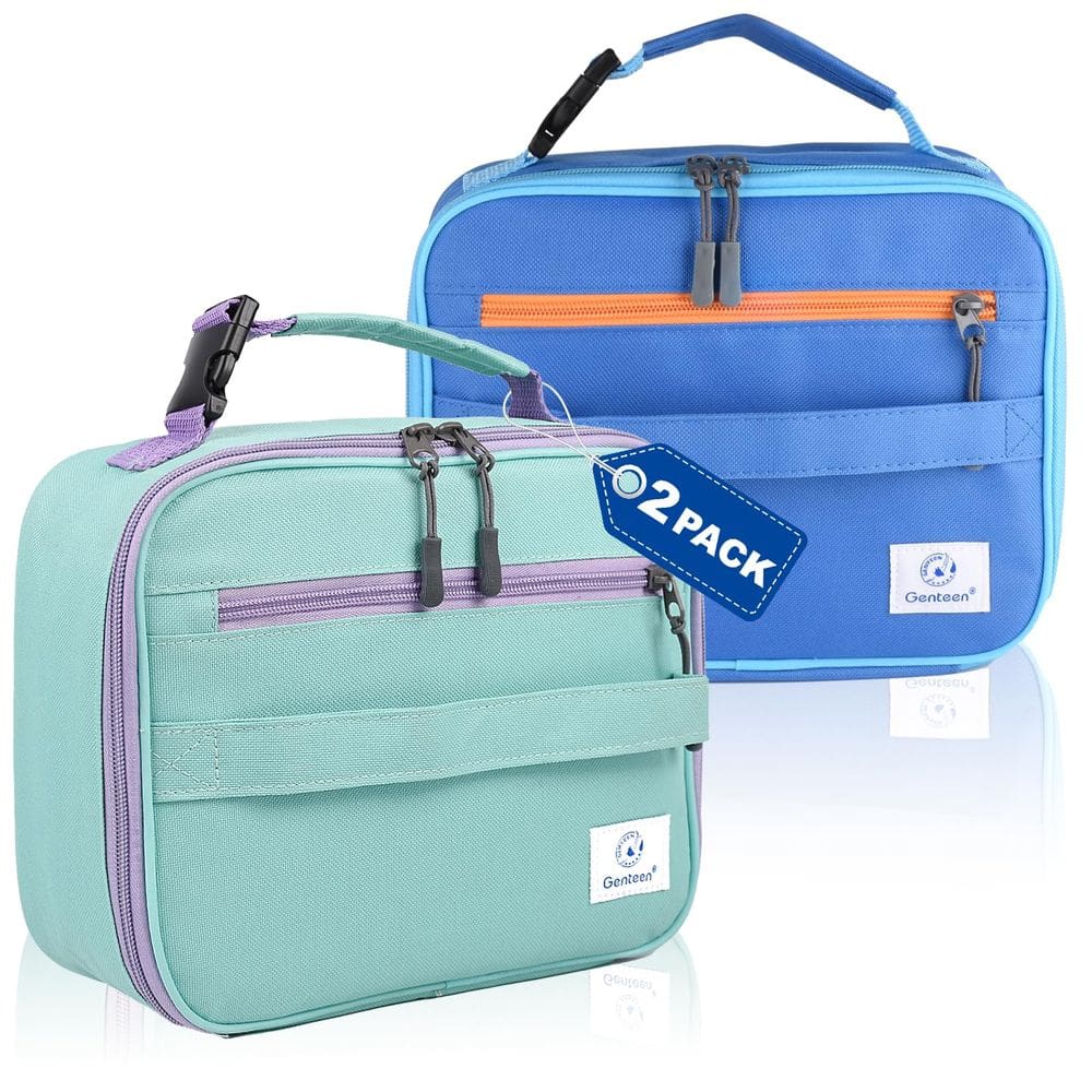 Lancheira com zíper duplo macio isolado Genteen, 2 pacotes azul+verde