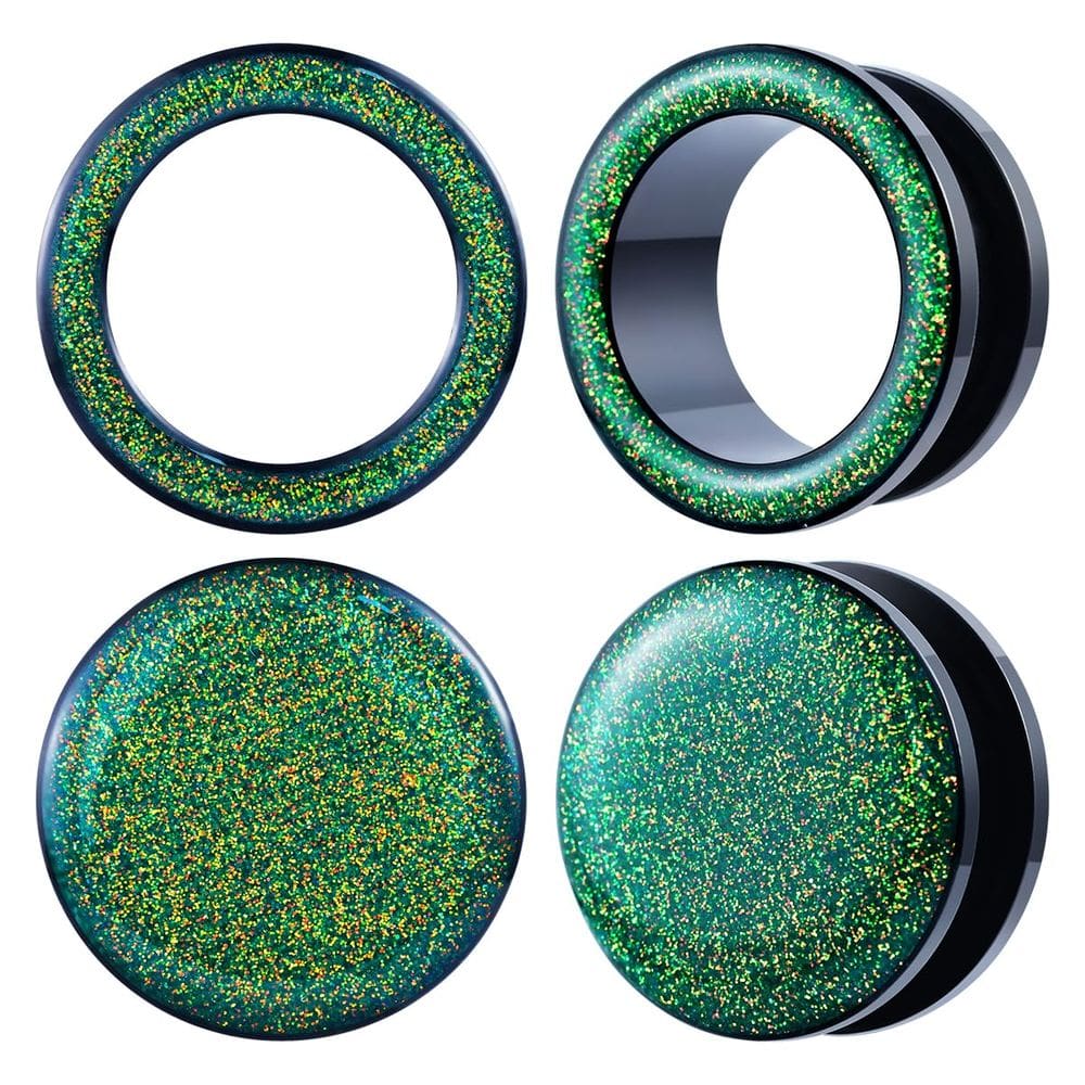 Medidores de ouvido POBAISITER Shiny Glitter Resina de Aço Inoxidável 4 unidades