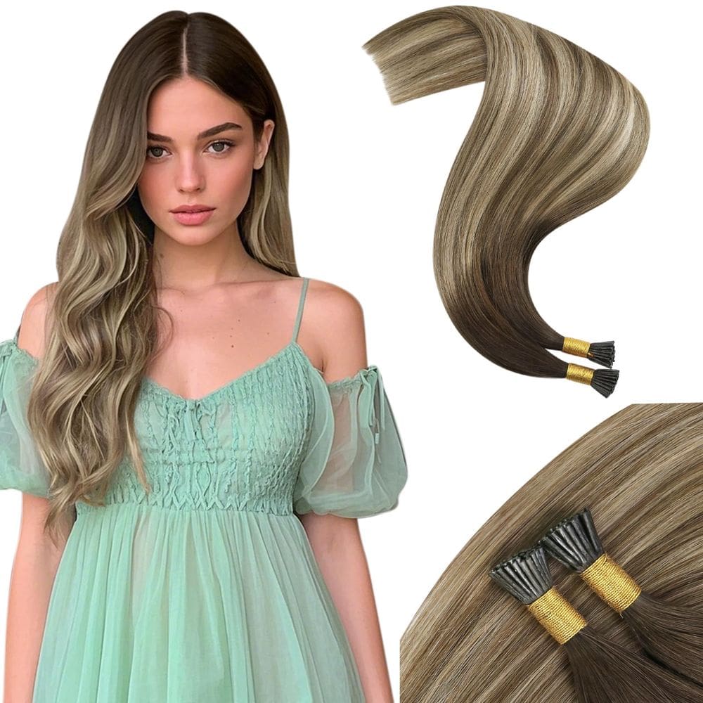 Extensões de cabelo Moresoo I Tip Human Hair Ombre marrom escuro para descolorir loiro