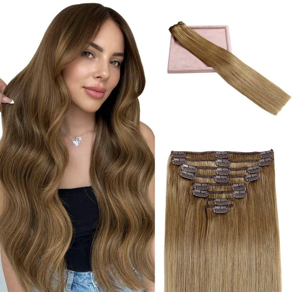 Extensões de cabelo Clip in POGINJA Real Human Hair 14 polegadas 80g