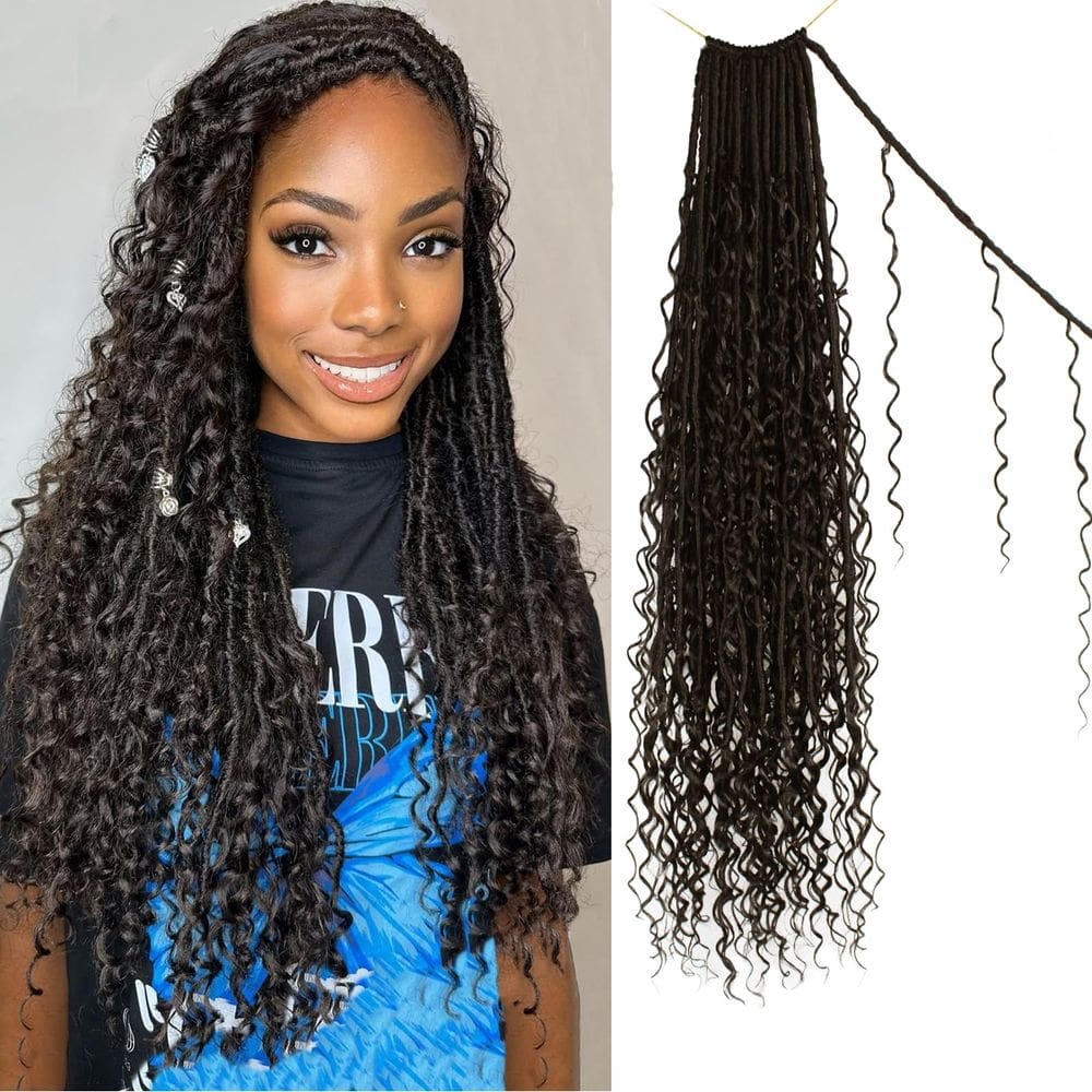 Crochet Hair Boho Faux Locs, 30 polegadas, Goddess Locs, 8 pacotes