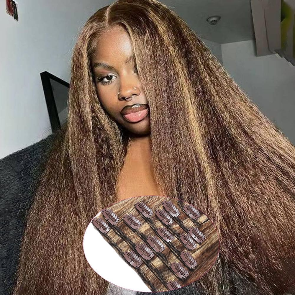 Clipe de cabelo Ins FZV Kinky Straight 120 g 8 unidades 56 cm marrom chocolate