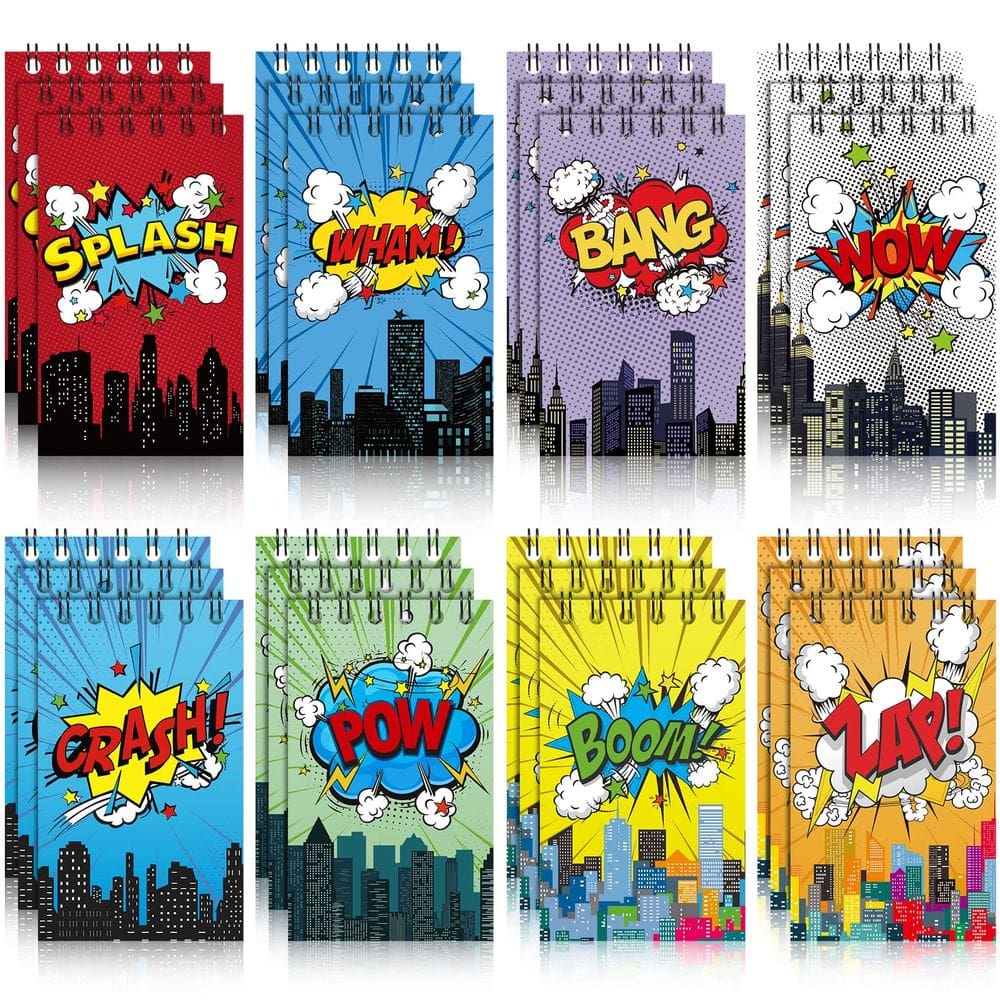 Mini notebooks contêm 24 pacotes com tema Party Favors Hero