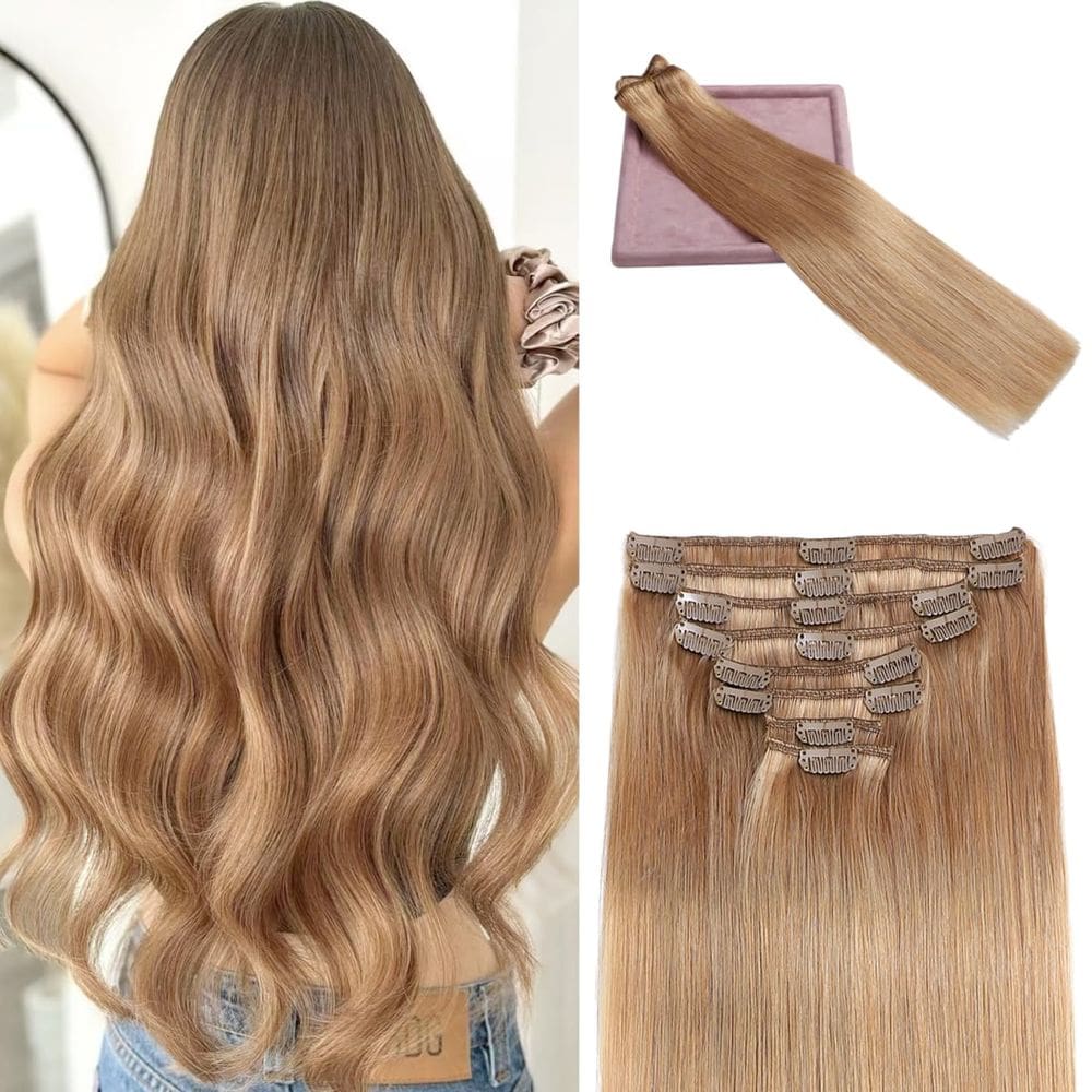 Extensões de cabelo Clip in POGINJA Real Human Hair 14 polegadas 80g