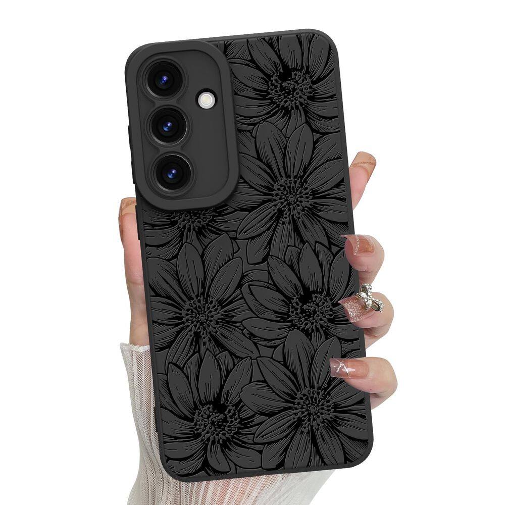 Capa de telefone MZELQ Silicone Black Floral Samsung Galaxy S25