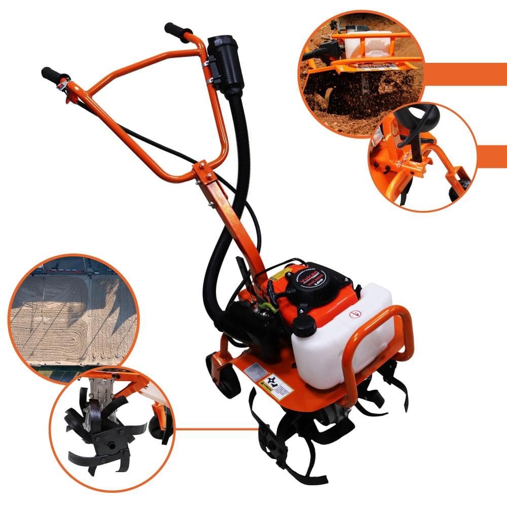 Tratorito Tipo Tobatinha Vulcan VMC360S À Gasolina Motor 4 Tempos 53cc 3,6HP Completo Com 16 Facas Cultivadoras e Rodas Para Transporte