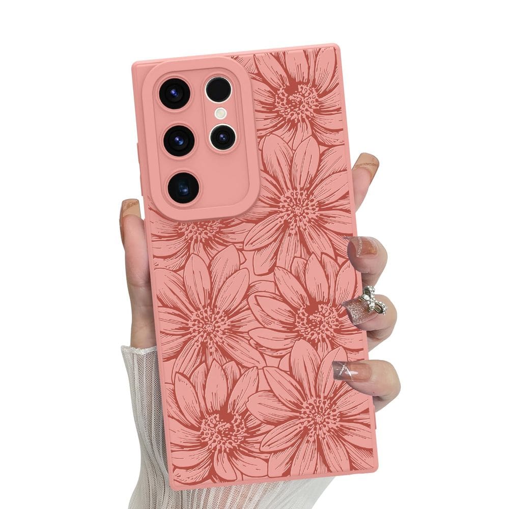Capa de telefone MZELQ Silicone Rosa Floral Samsung Galaxy S22 Ultra