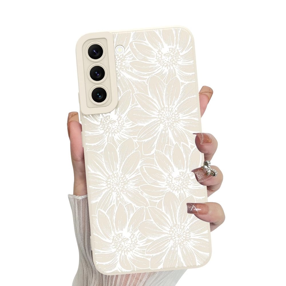 Capa de telefone MZELQ Silicone Branca Floral Samsung Galaxy S22