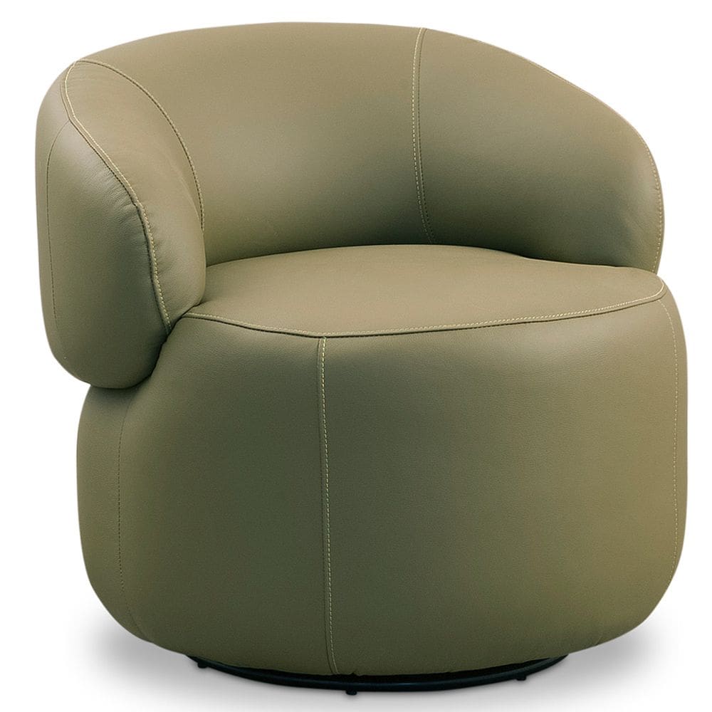 Poltrona Decorativa Giratória Orgânica Para Sala Living Nevile L06 Couro Verde Musgo - Lyam Decor