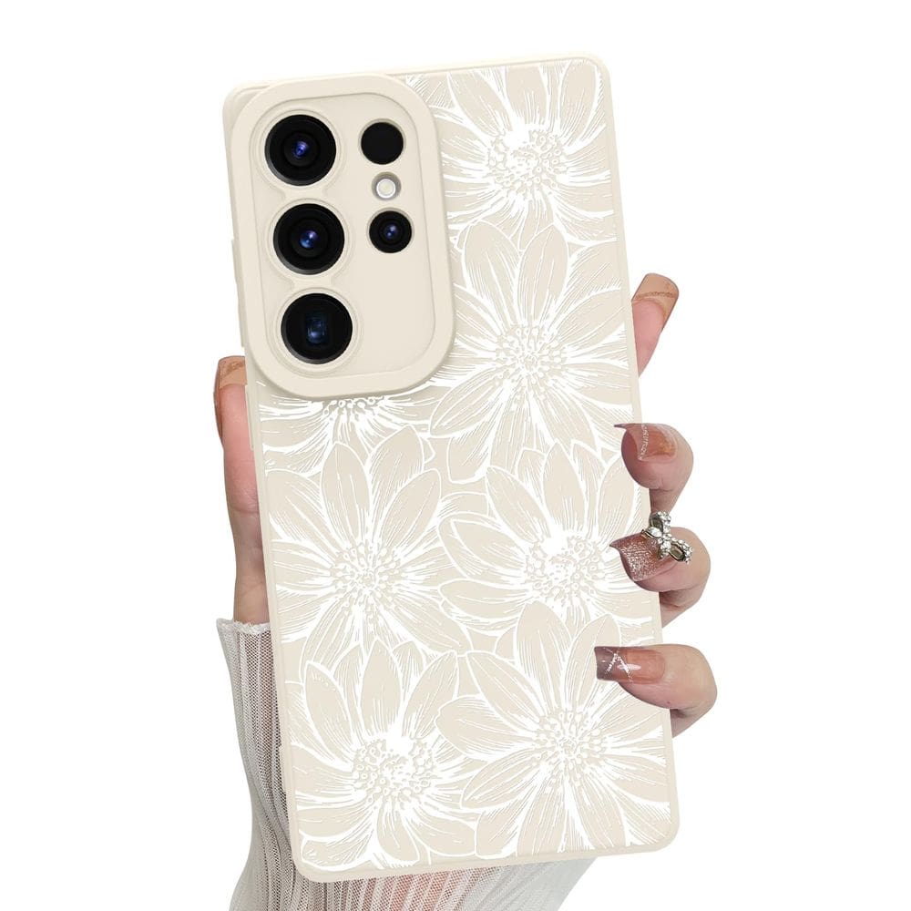 Capa de telefone MZELQ Silicone Branca Floral Samsung Galaxy S25 Ultra