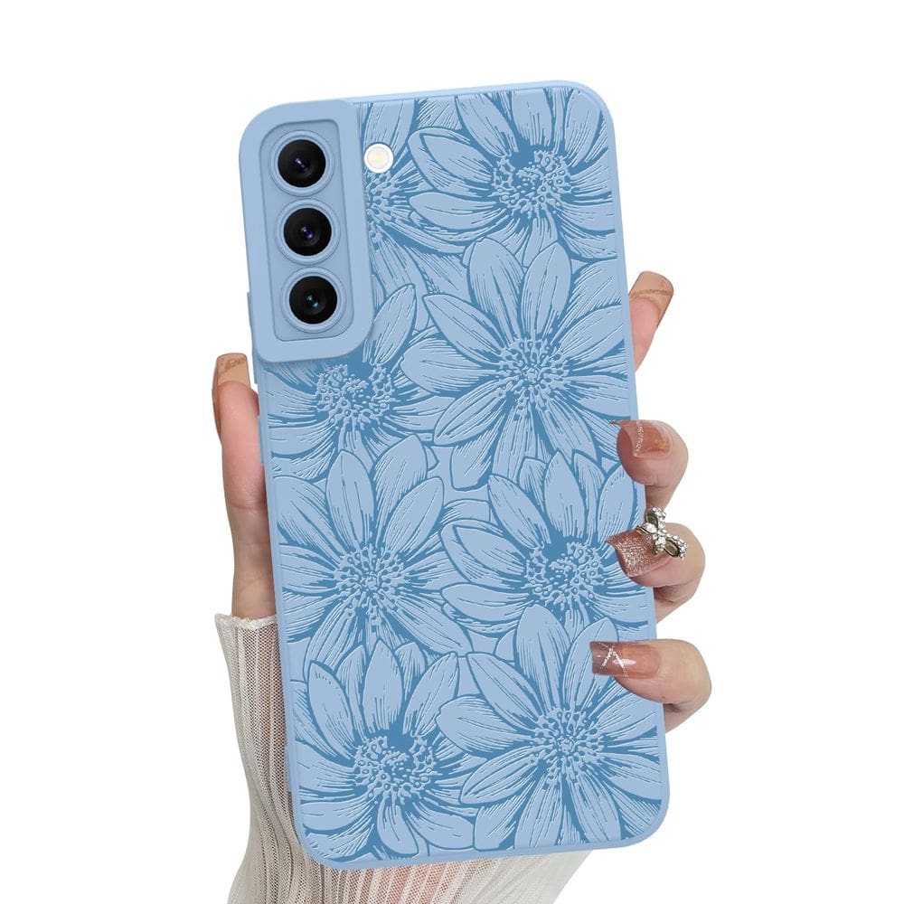 Capa de telefone MZELQ Silicone Azul Floral Samsung Galaxy S22