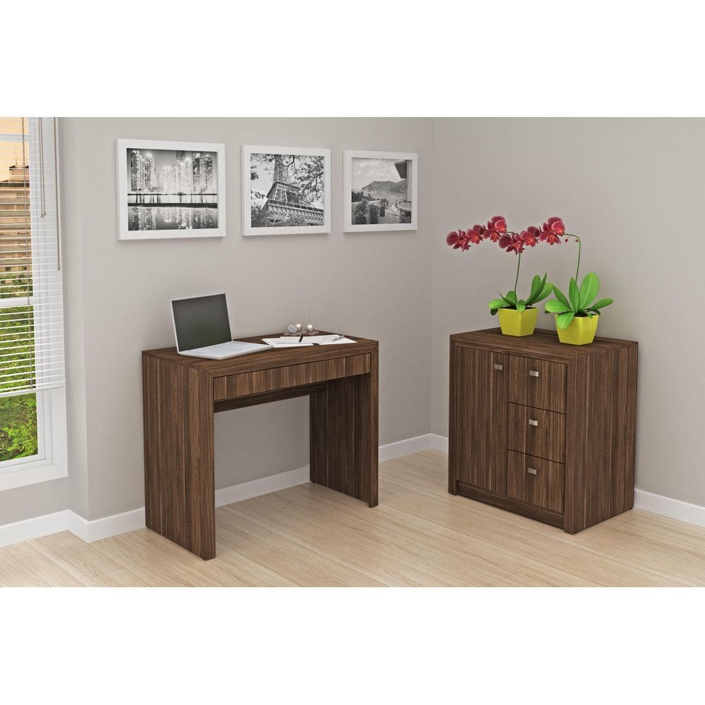 Escritório com Mesa para Computador e Balcão Nogal - FdECOR
