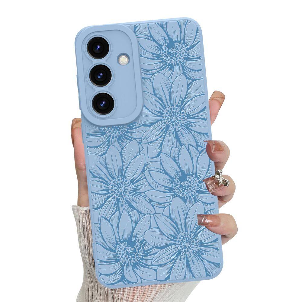 Capa de telefone MZELQ Silicone Azul Floral Samsung Galaxy S25 Plus
