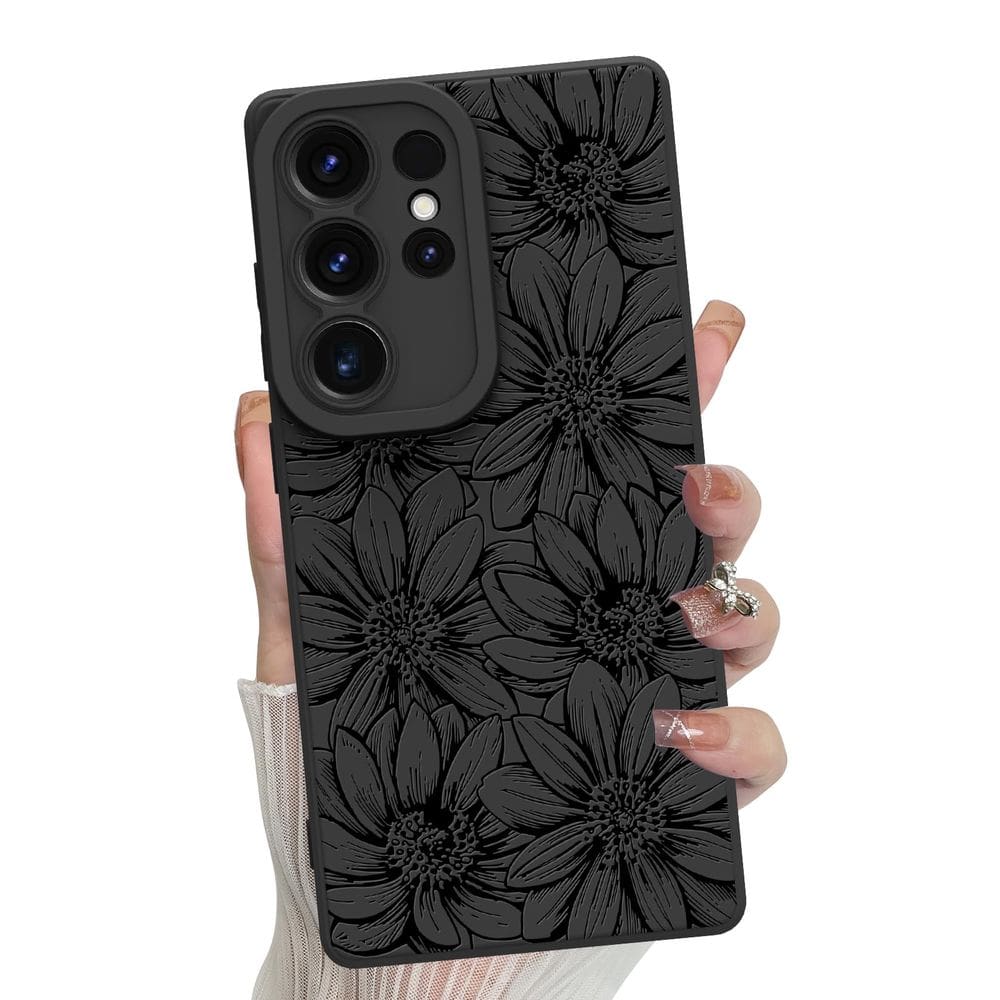 Capa de telefone MZELQ Silicone Black Floral Samsung Galaxy S25 Ultra