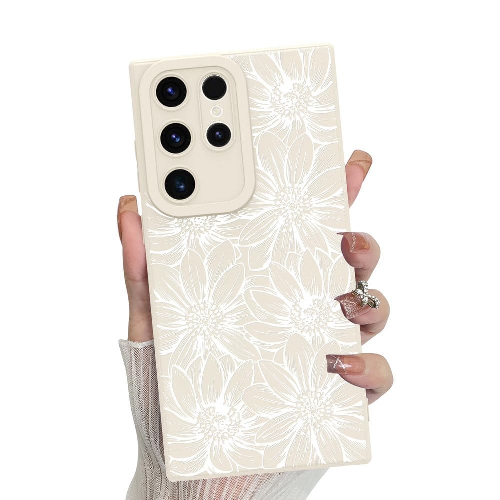Capa de telefone MZELQ Silicone Branca Floral Samsung Galaxy S22 Ultra