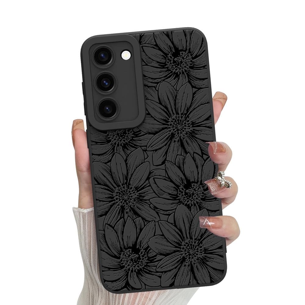 Capa de telefone MZELQ Silicone Black Floral Samsung Galaxy S23 Plus