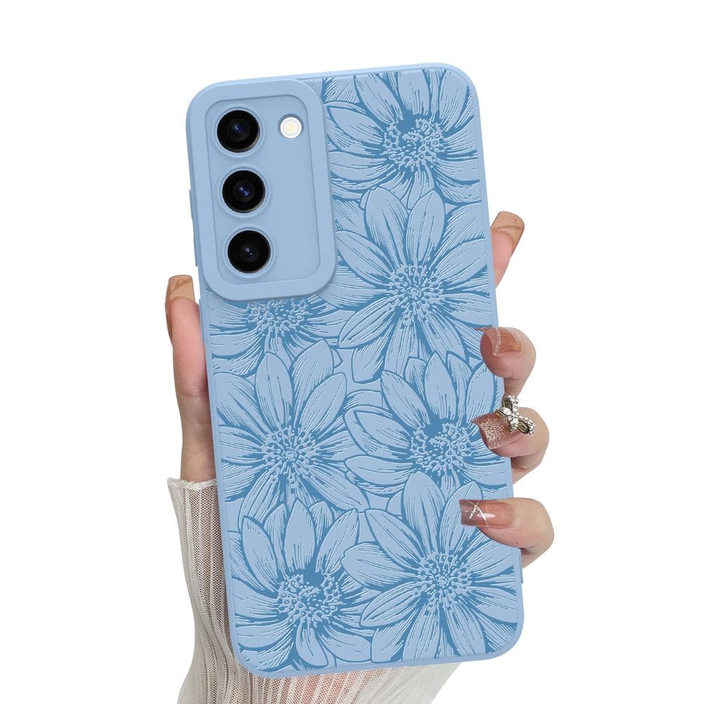 Capa de telefone MZELQ Silicone Azul Floral Samsung Galaxy S23 Plus