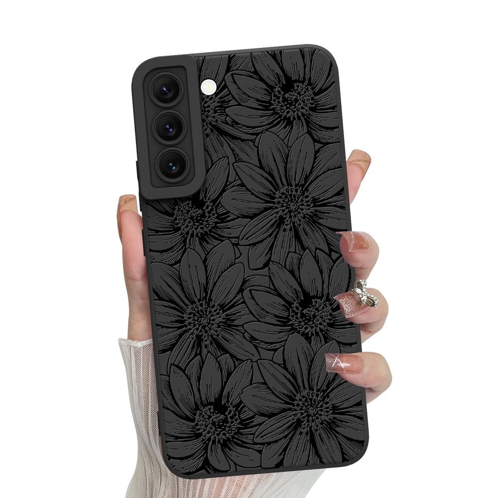 Capa de telefone MZELQ Silicone Black Floral Samsung Galaxy S22