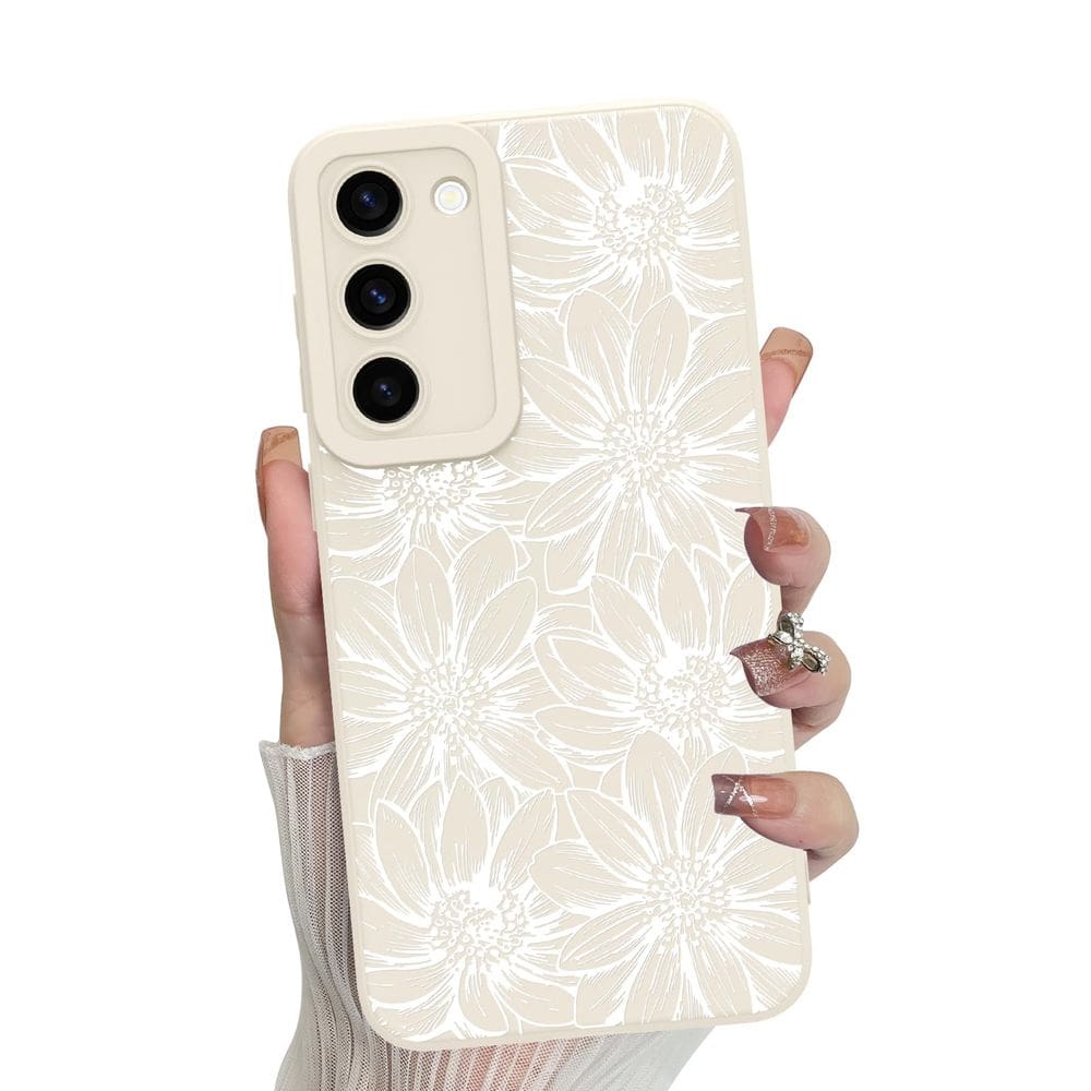 Capa de telefone MZELQ Silicone Branca Floral Samsung Galaxy S23