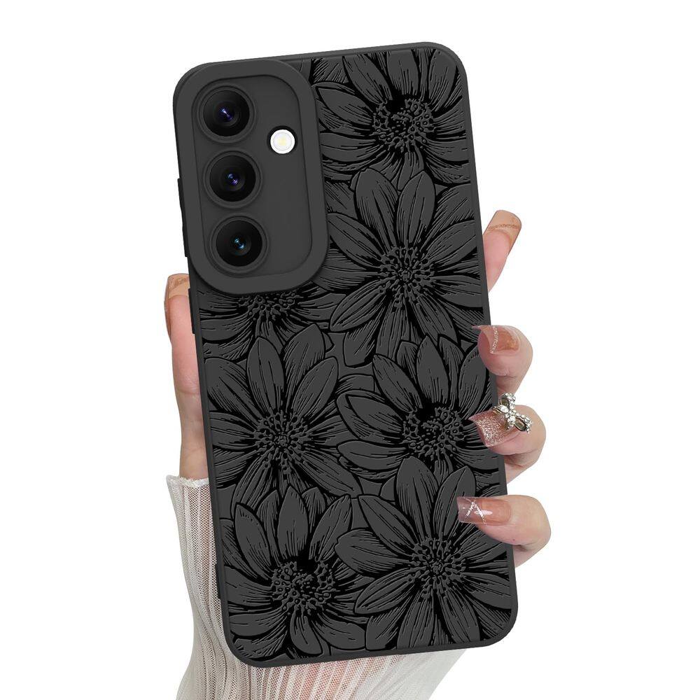 Capa de telefone MZELQ Silicone Black Floral Samsung Galaxy S24 Plus