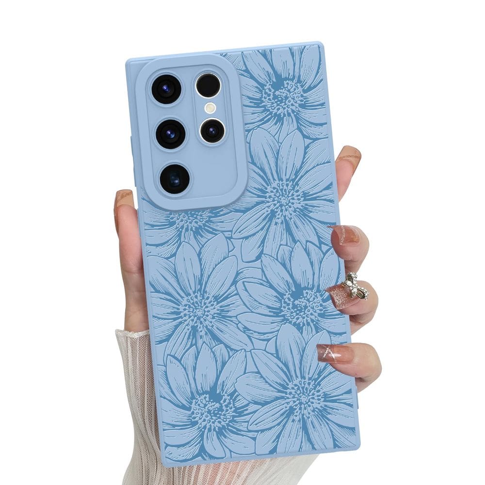 Capa de telefone MZELQ Silicone Blue Floral para Samsung S22 Ultra