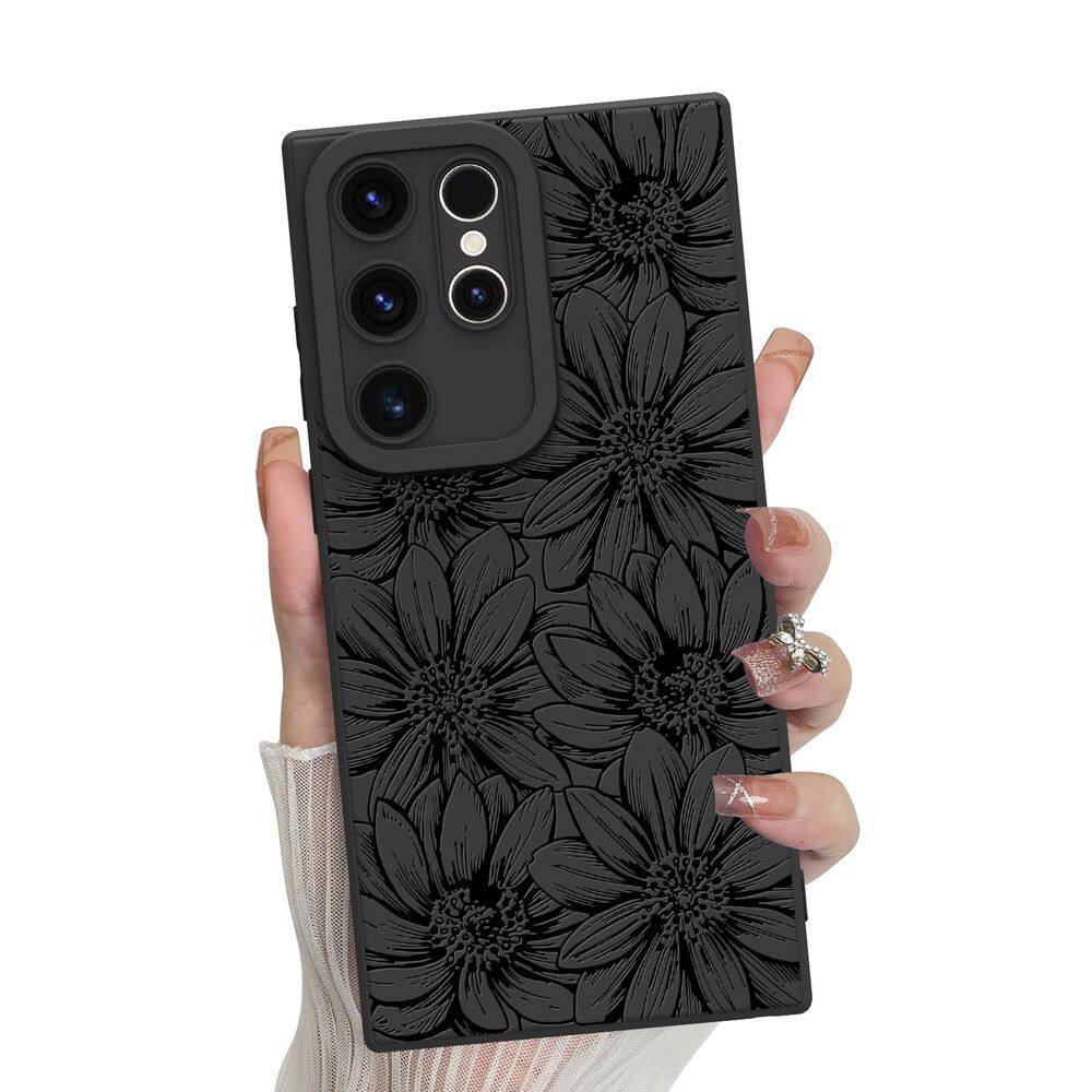 Capa de telefone MZELQ Silicone Black Floral Samsung Galaxy S22 Ultra