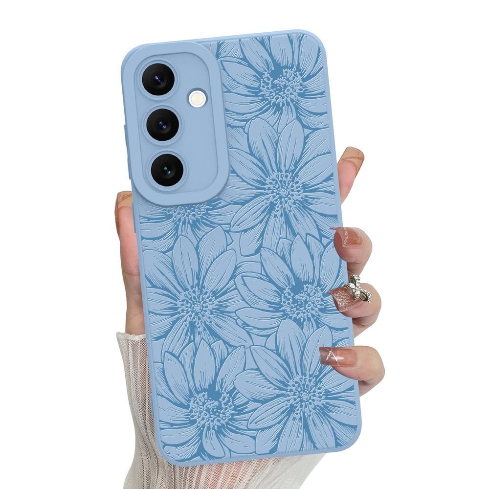 Capa de telefone MZELQ Silicone Azul Floral Samsung Galaxy S24 Fe