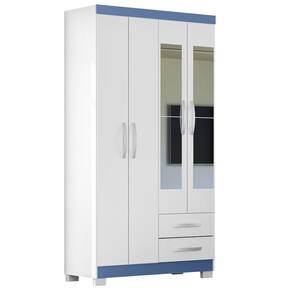 Guarda Roupa 4 Portas 2 Gavetas Modena Branco Tx Flex Detalhe Azul - Combo Stock