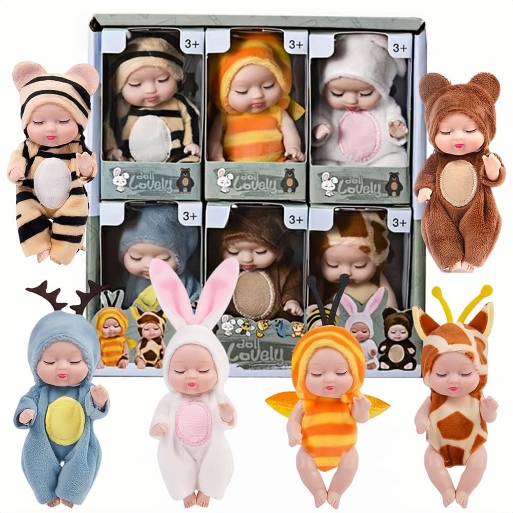 Conjunto de presentes Mini Baby Dolls Swanky Style de 4 polegadas com roupas de animais