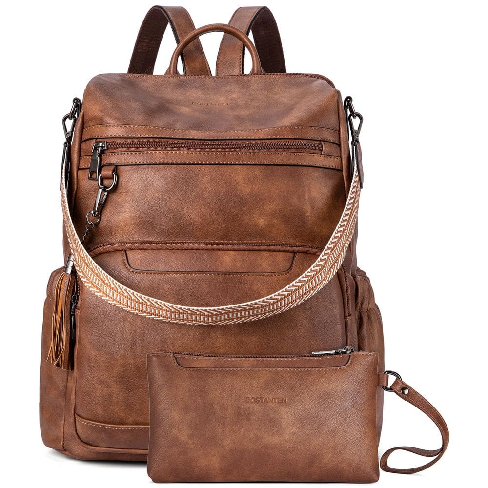 Mochila BOSTANTEN Leather Laptop para mulheres marrom de 15,6 polegadas