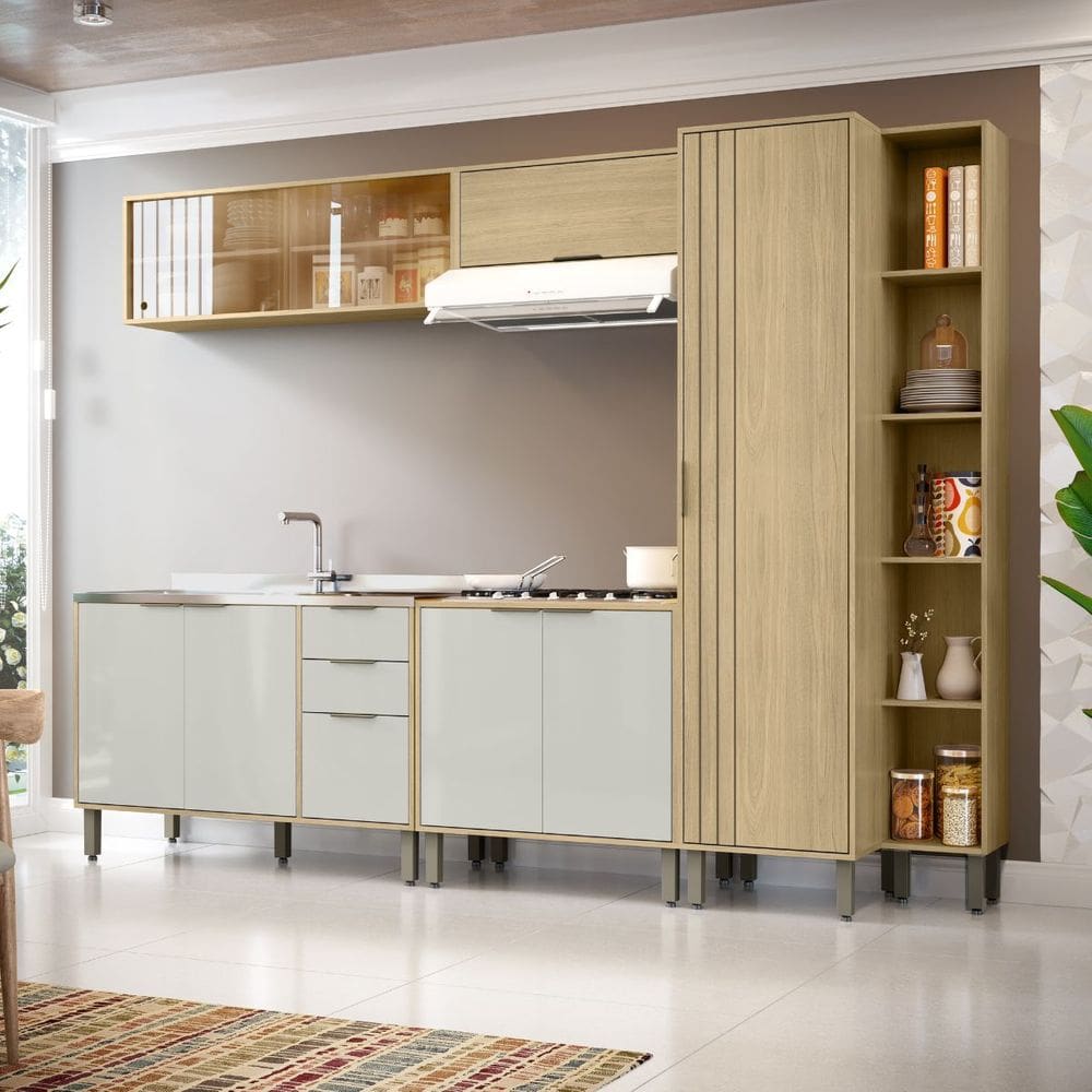 Cozinha Modulada Completa Vick 5 Peças Castanho Off White
