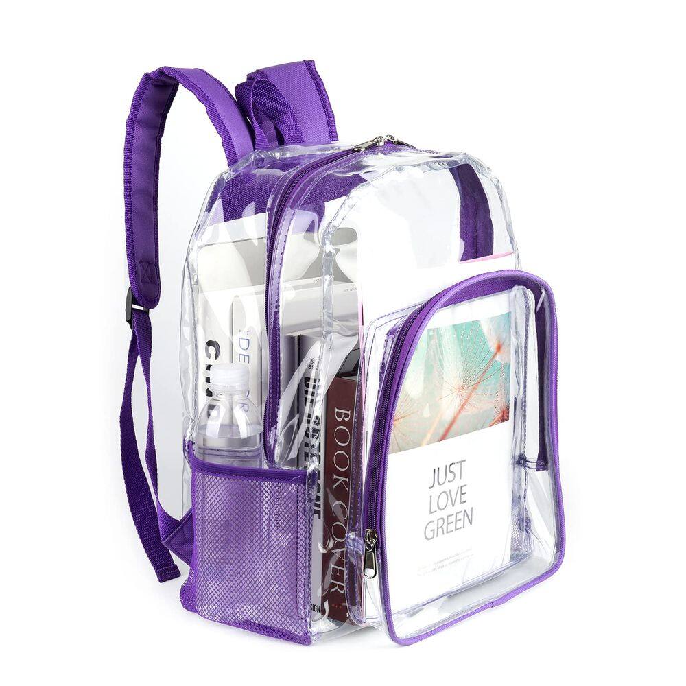 Mochila transparente JOMPARO em PVC transparente roxo para escola