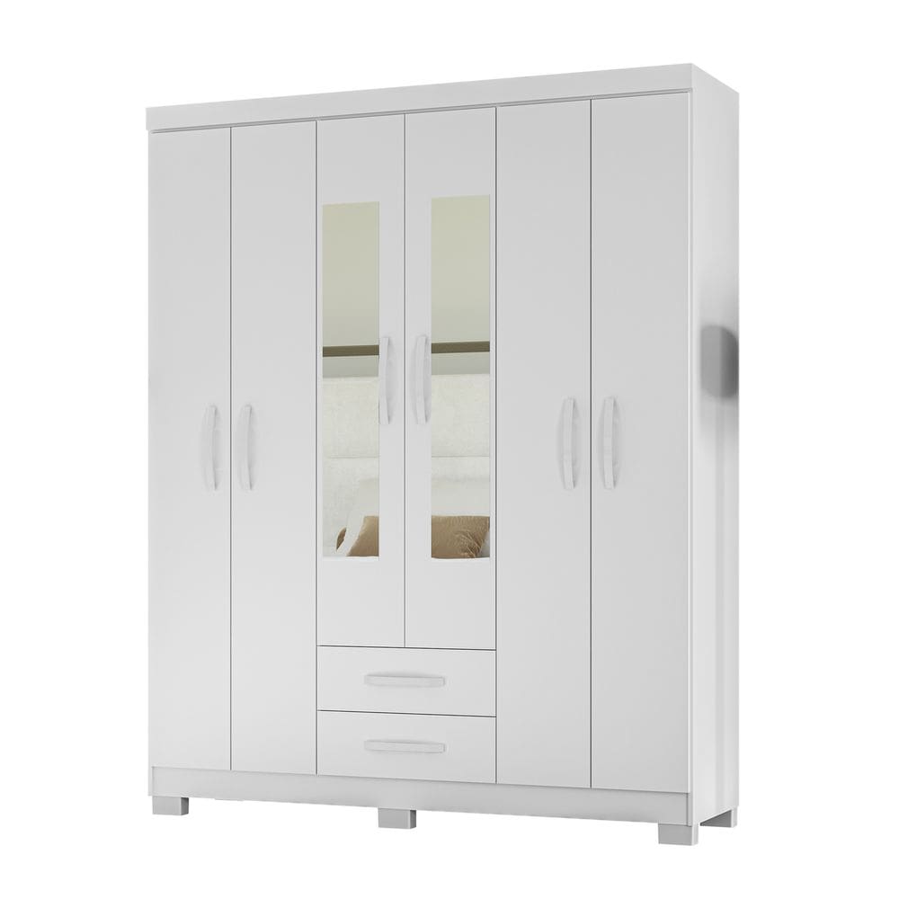 Guarda Roupa 6 Portas 2 Gavetas Com Espelho Modena Branco Tx Flex - Incorplac