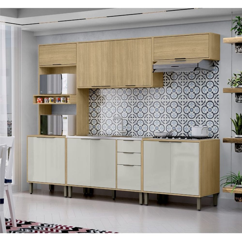 Cozinha Modulada 5 Peças Vick Castanho Off White