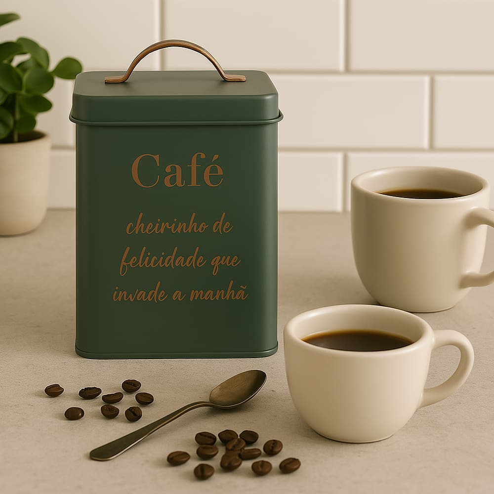 Pote Para Café Com Tampa De Aço Inoxidável Estilo Retrô - Verde Oliva - 9x14cm