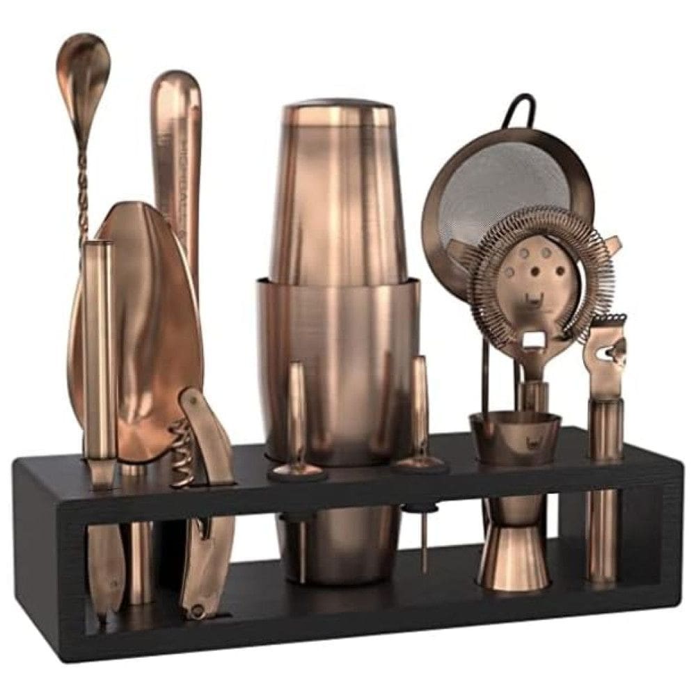Highball Chaser Kit Bn Profissional 13 Peças em Aço Inoxidável com Suporte, Dourado
