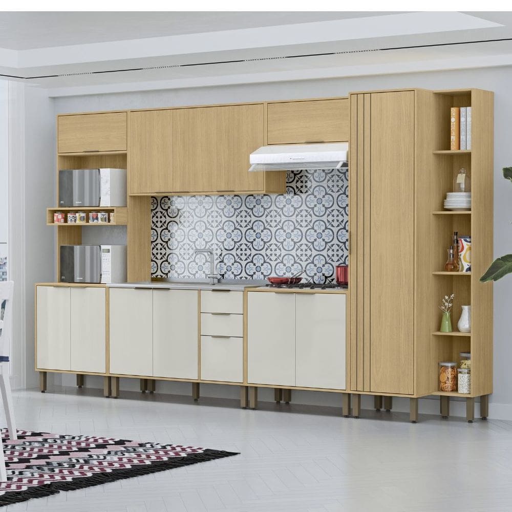 Cozinha Modulada Completa Vick 6 Peças Castanho Off White