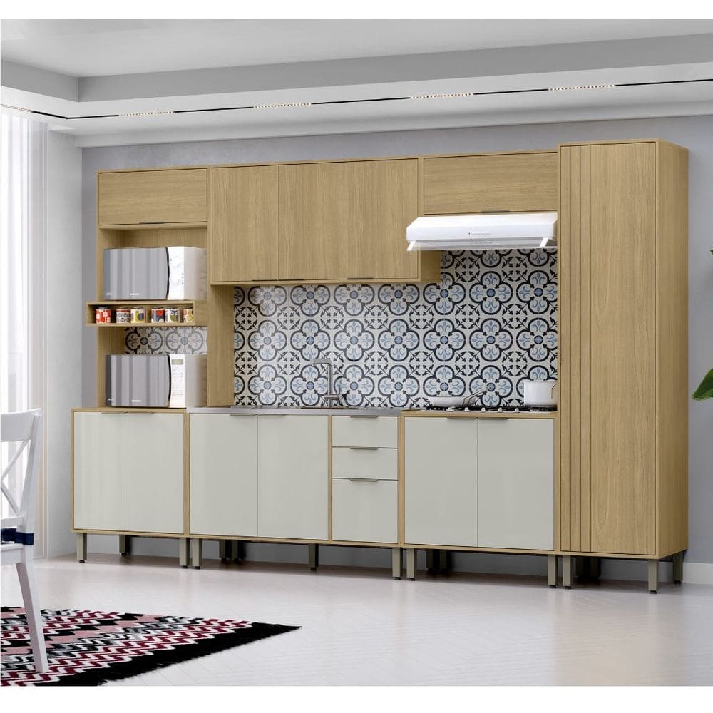 Cozinha Modulada 6 Peças Vick Castanho Off White