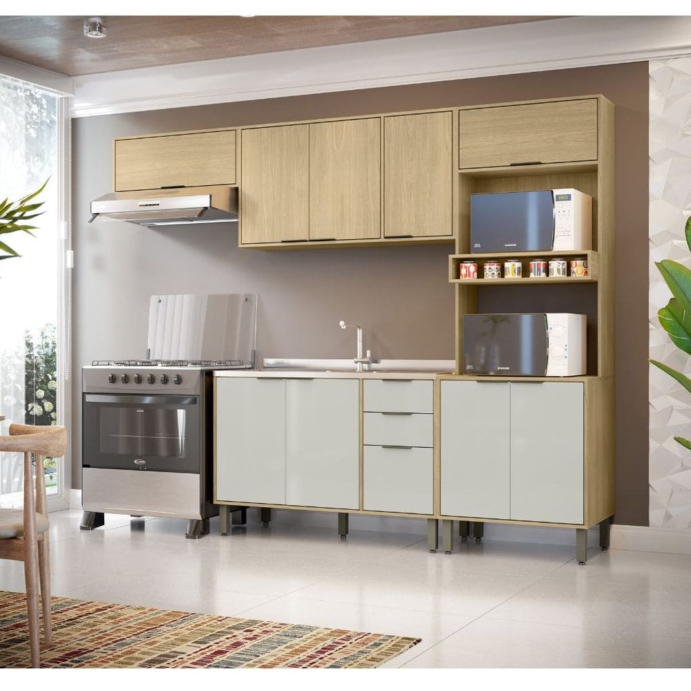 Cozinha Modulada 4 Peças Vick Castanho Off White