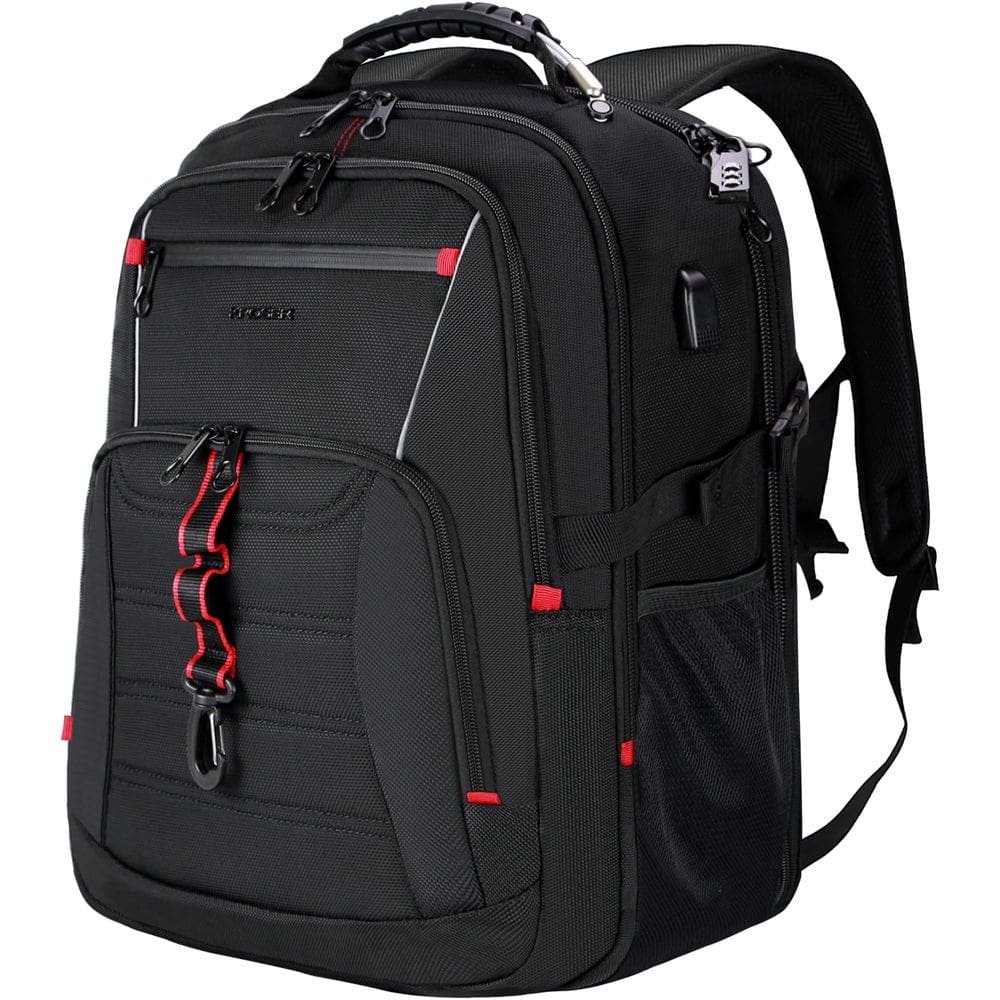 Mochila de viagem para laptop KROSER de 18,4 polegadas com porta USB e RFID
