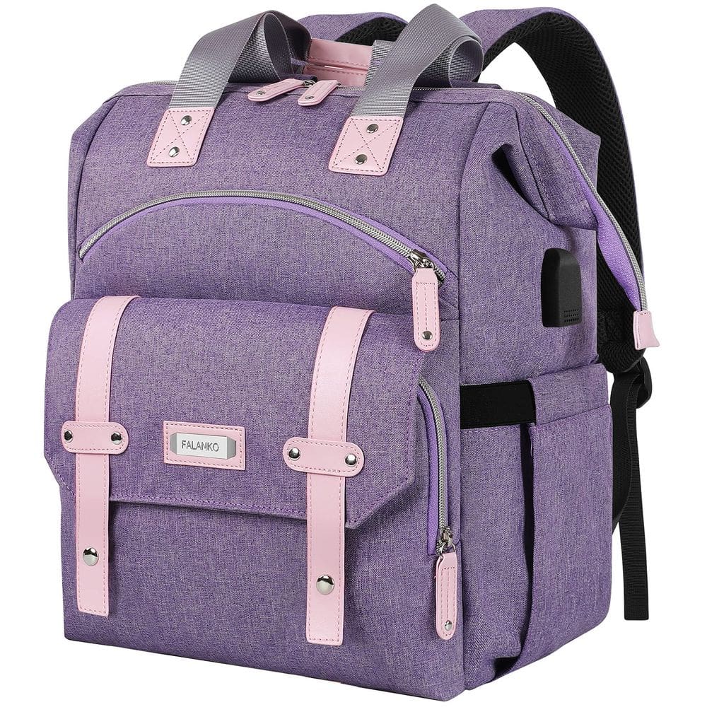 Mochila para laptop FALANKO para mulheres de 17 polegadas com porta USB roxa