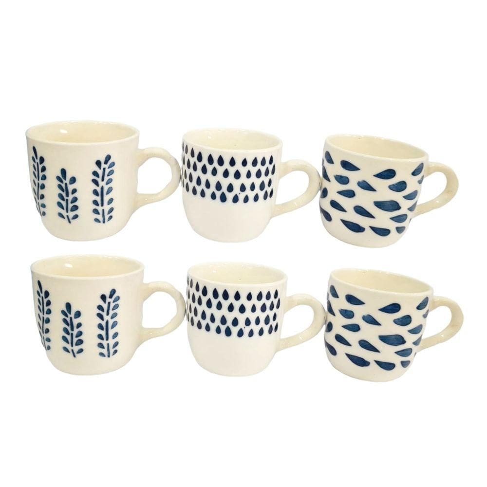 Jogo com 6 Xícaras de  Cerâmica Cônica Blue 90ML -Allmix