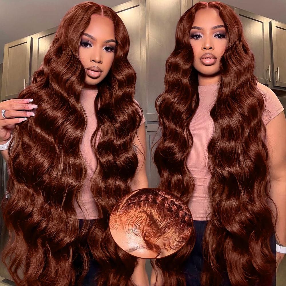 Peruca frontal de renda ELFSECRET marrom avermelhado Body Wave 20"