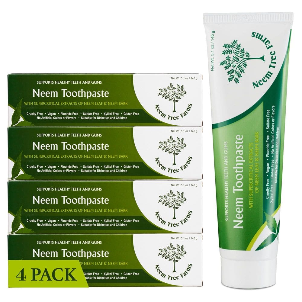 Pasta de dente Neem Tree Farms, sem flúor, 100% vegana, pacote com 4 unidades