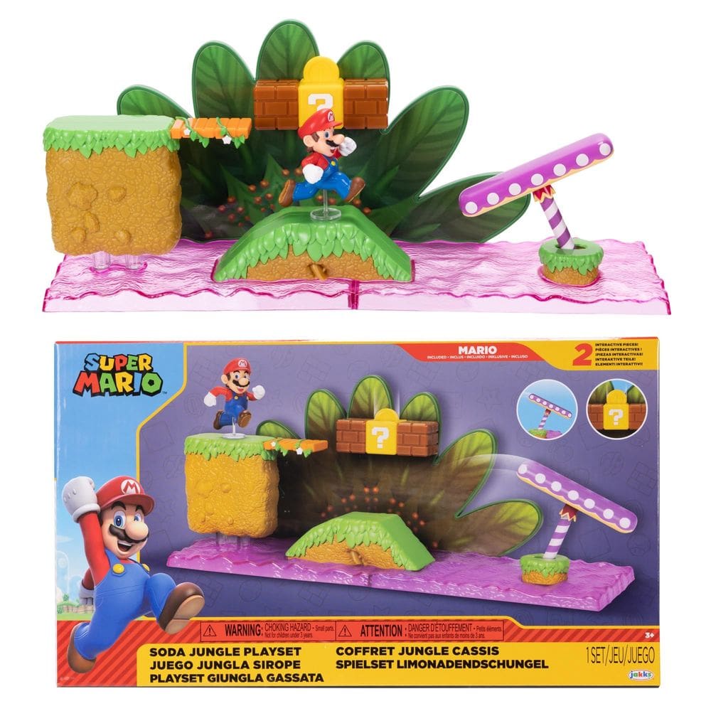 Playset Nintendo Super Soda Jungle com Mario 3+ de 2,5 polegadas