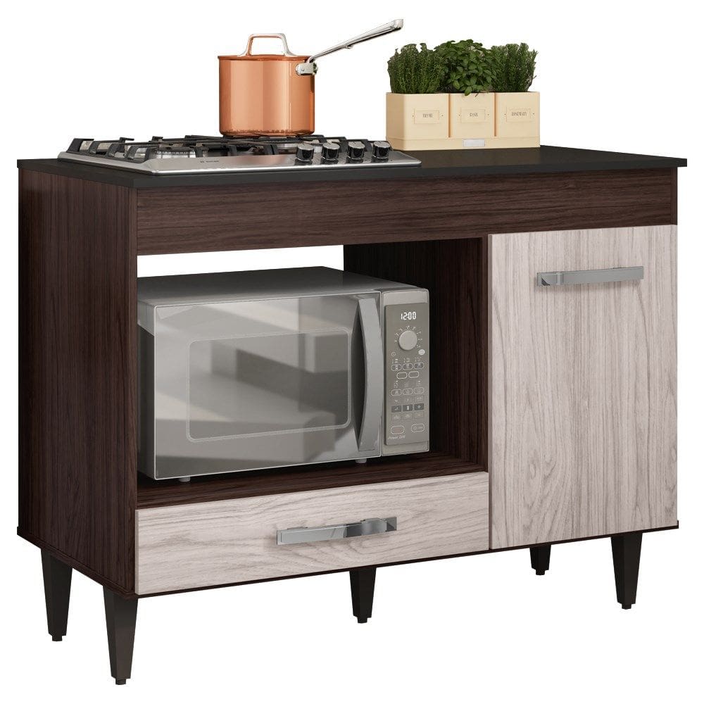 Balcão Gabinete Para Cooktop Cozinha Carla com Tampo 1 Porta Castanho Avelã - Abmaza