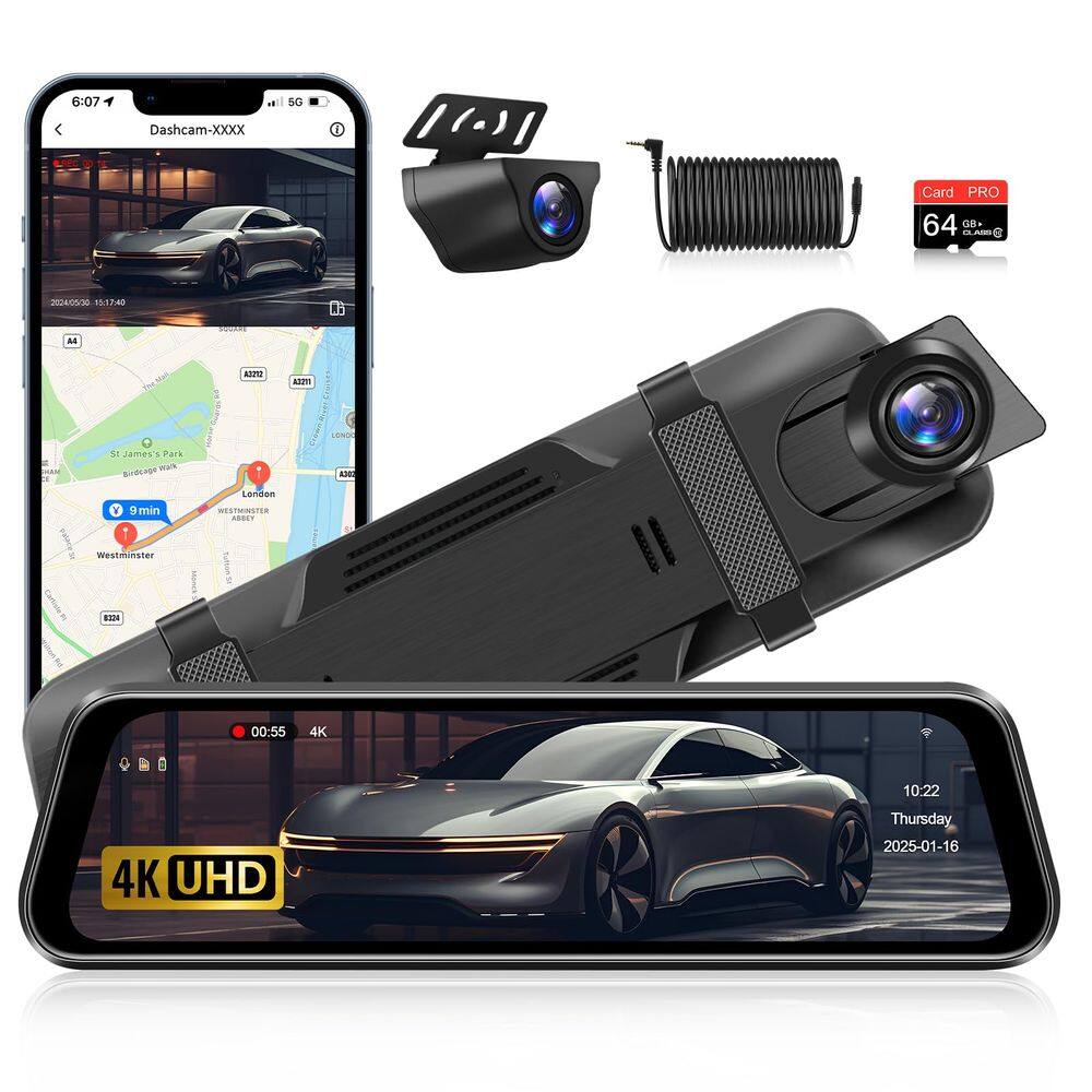 Câmera de espelho retrovisor Jansite 4K 10" Dash Cam 64GB WiFi