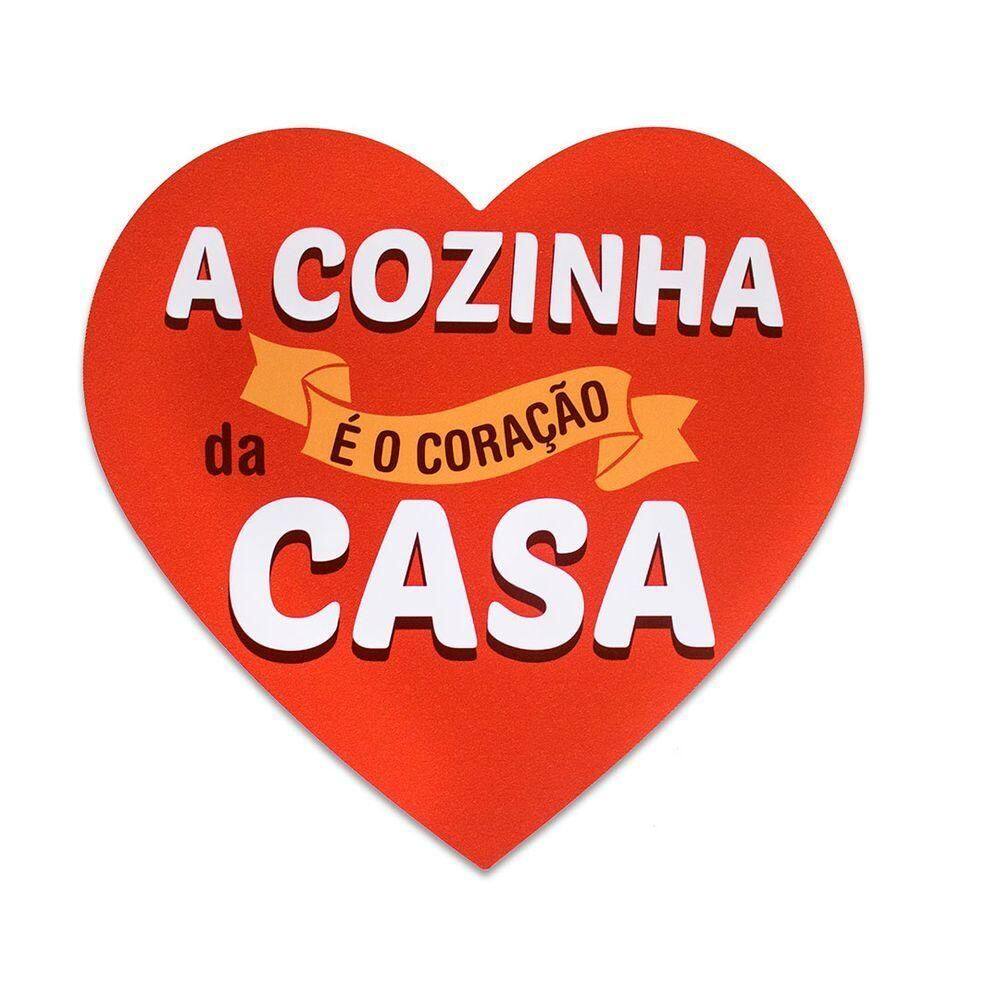 Placa Decorativa Frase Cozinha Coração Recorte 30x30 Cm