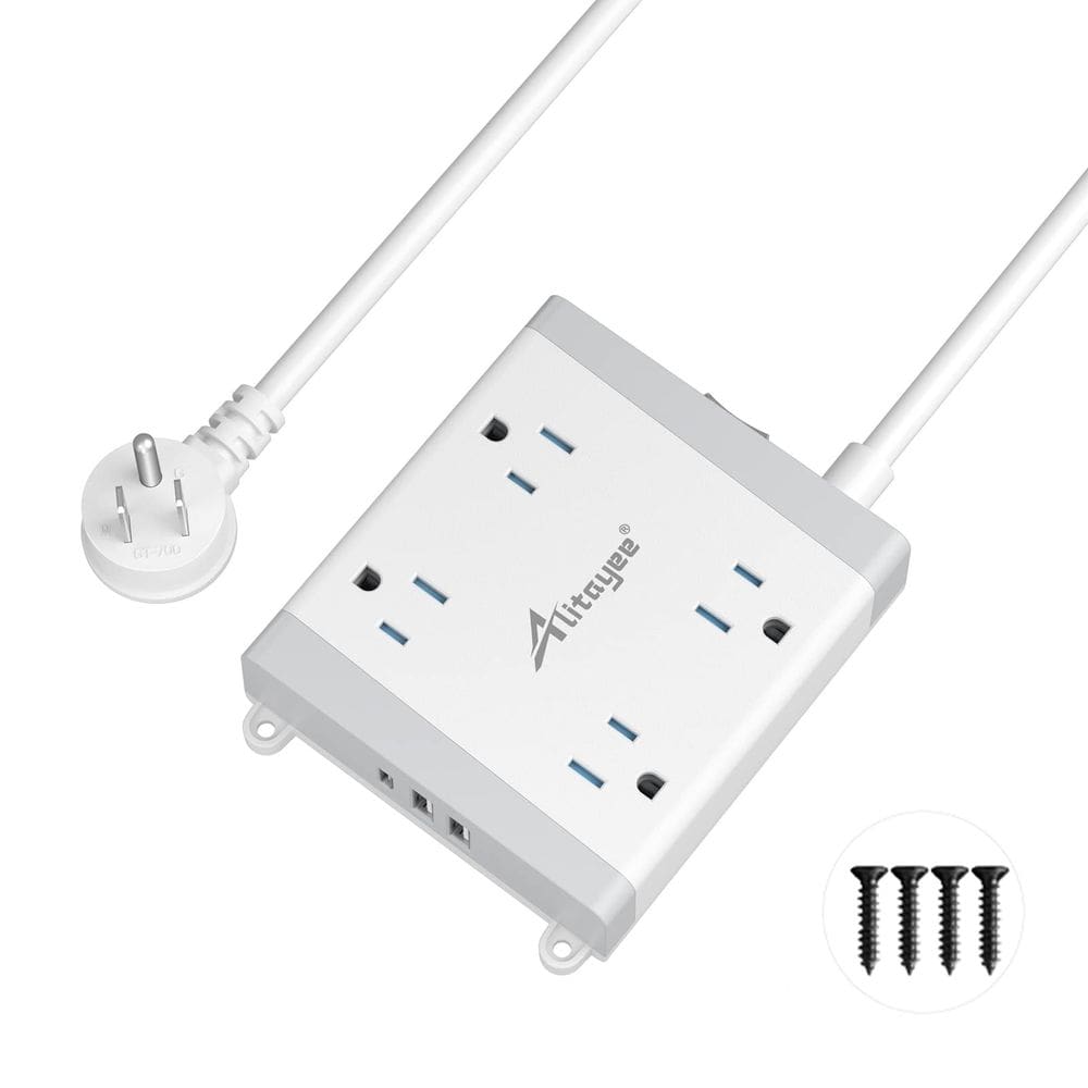 Protetor de sobretensão montável Power Strip Alitayee 4 tomadas 3 USB